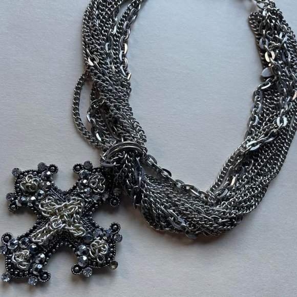 Boho Goth Necklace with cross/Steampunk Chunky metal chains necklace - Picture 3 of 4